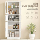Mobile Bagno Alto Slim 60x30x170 cm a 6 Ripiani con Ante in Vetro e Ripiani Regolabili in MDF Bianco      