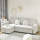 Divano Letto Angolare 225x140x88 cm con Seduta 2 Posti e Penisola Vano Contenitore e 2 Cuscini in Tessuto Crema      