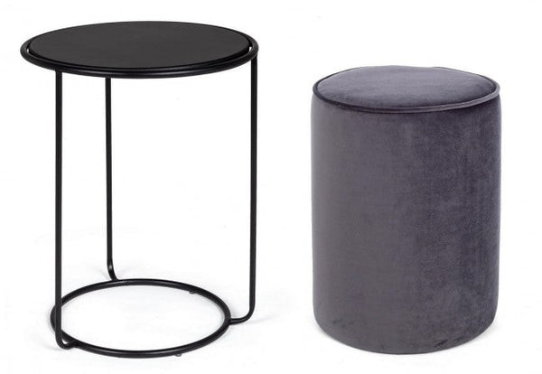 prezzo Set 2 Annika Table Basse-Pouf Gris Foncé en Tissu Effet Velours