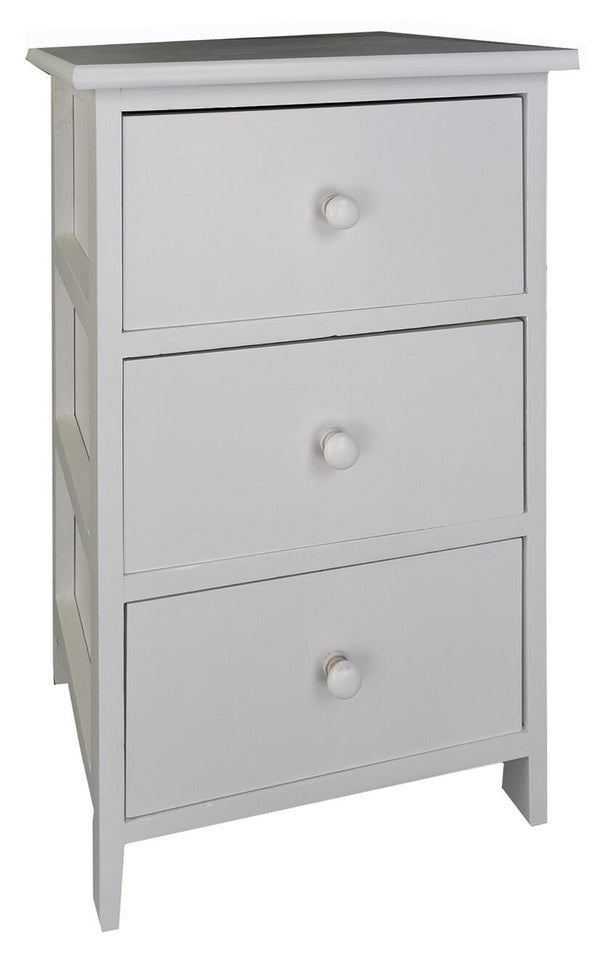 acquista Table de Chevet 3 Tiroirs en Bois 35x25x55 cm Miki Blanc