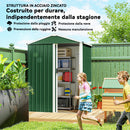 Casetta Box Porta Attrezzi da Giardino 136x87x179 cm Superficie 1.1m² con Porta Scorrevole Bloccabile in Acciaio Verde      