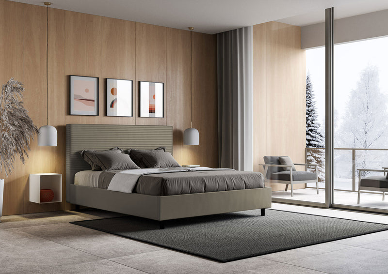 Letto Matrimoniale con Testata e Alzata Comoda Imbottito in Similpelle Focus Cappuccino Varie Misure