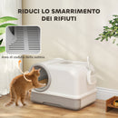 Lettiera per Gatti Chiusa con Coperchio 59x39,5x39,5 cm Vassoio e 2 Sacchetti di Carbone in PP Bianco e Grigio      