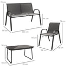 Set da Giardino con Divano 2 Poltrone Impilabili e Tavolino in Vetro Nero    