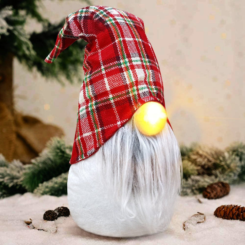 Gnomo di Natale H45 cm con Luce Bianco con Cappello Scozzese