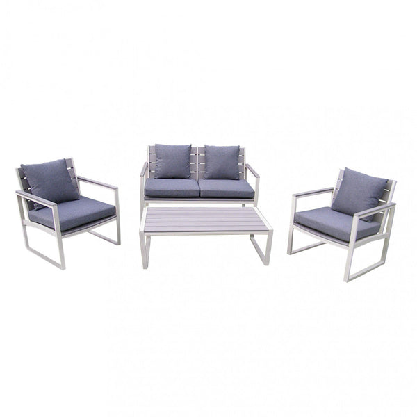 prezzo Ensemble Salon de Jardin Canapé 2 Fauteuils et Table Basse avec Coussins en Aluminium Gris Tourterelle