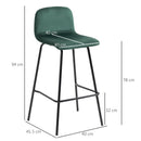 Set 4 Sgabelli Alti con Poggiapiedi 40x45,5x94 cm in Poliestere Vellutato Verde e Nero