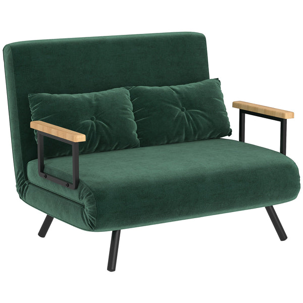 acquista Divano Letto Singolo con Schienale Regolabile 102x73x81 cm in Tessuto Effetto Velluto Verde