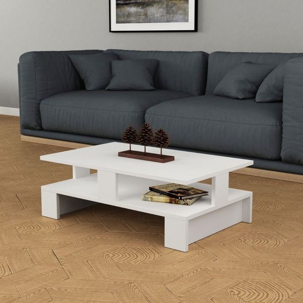 Table basse 80x50x27,5 cm Mansu blanche double étagère prezzo