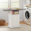 Mobile Asse da Stiro Pieghevole 121x37x89 cm a Rotelle con Ripiano Aperto e Armadietto in MDF Bianco e Grigio      