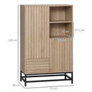 Mobiletto a Coste 1 Cassetto 2 Ante 2 Ripiani 75x40x120 cm in MDF e Acciaio Color Legno