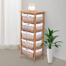 Mobiletto con 5 Cesti per Casa in Vimini e Legno di Platano legno e bianco 40x29x90 cm