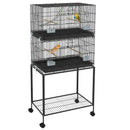 Doppia Voliera 2 Gabbie per Uccelli Impilati 77x46x164 cm in Acciaio con Ruote Nero