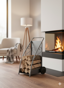 Porta Legna Design Classico con Ruote 47,7x50x90 cm in Ferro Verniciato Grigio Martellato