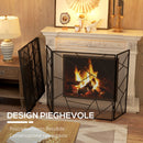 Parascintille con Antine 135x1,2x85 cm Pieghevole a 3 Pannelli Design Geometrico in Acciaio Nero