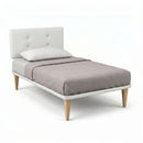 Letto Singolo con Rete Rivestita Similpelle Bianco Tessis Testata Button Varie Misure