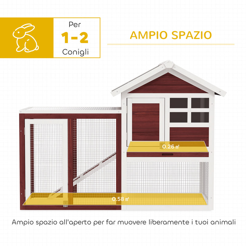 Conigliera da Esterno con Casetta e Spazio Recintato 122x62,6x92 cm in Legno Marrone e Bianco  