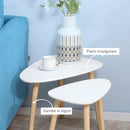 Set 2 Tavolini da Salotto Impilabili Stile Nordico con Gambe in Legno Bianco