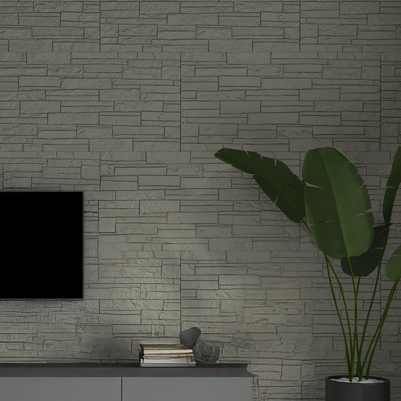 Set 12 Pannelli Decorativi Area 8,6 mq 120x60x2,5 cm Rivestimento Murale Effetto Mattoni in Pietra 3D in PU Greige Tortora