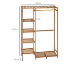 Appendiabiti 90x30x145 cm con Scaffale a 6 Livelli e Barra Attaccapanni in Bambù Legno Naturale      