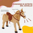 Cavallo Giocattolo con Suoni Realistici Sella Briglie e Poggiapiedi 85x28x60 cm in Poliestere Beige      