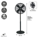 Ventilatore a Piantana 4 Pale Ø 40 cm 50W in Acciaio Laminato e Alluminio Nero      