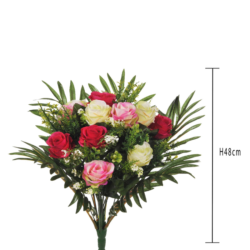 Set 2 Bouquet Artificiale di Rose in Boccio Altezza 48 cm Rosa