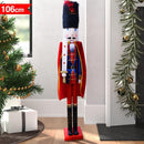Soldato Schiaccianoci di Natale Alto 106 cm con Meccanismo Funzionante e Capelli in Peluche in Legno      