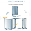Cancellino Pieghevole per Cani Taglia Piccola e Media 237,5x36x80 cm con 4 Pannelli in Legno di Pino Blu Grigio   