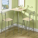 Set Bar Tavolino Alto e 2 Sgabelli da Giardino in Acciaio e Legno Quercia