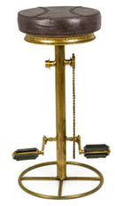 Sgabello da Bar H80 cm in Acciaio Seduta in Vera Pelle Cycle Oro