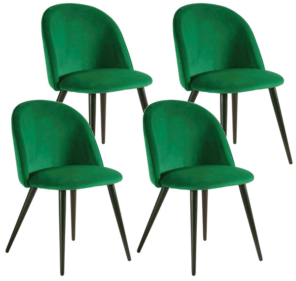 Lot de 4 Chaises Rembourrées 49x52x79 cm en Velours Vert et Noir acquista