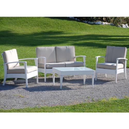 Ensemble de salon de jardin en canapé blanc Wiker avec 2 fauteuils et table basse  online