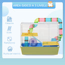 Gabbia per Criceti a 3 Livelli 59x36x47 cm con Tunnel Casetta e Ruota Blu e Bianco   