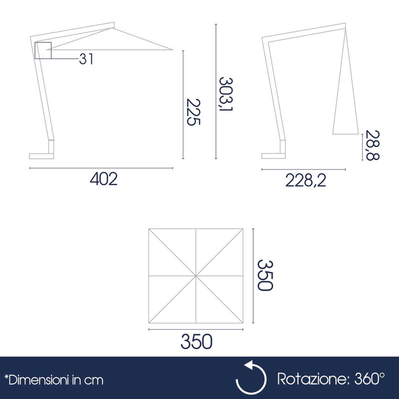 Ombrellone Decentrato da Giardino 3,5x3,5m Braccio in Legno Ecrù
