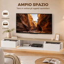 Mobile TV Sospeso Fino a 65" 140x24x20 cm con 2 Cassetti Armadietto Luci LED RGB e Prese di Corrente Bianco e Color Legno      