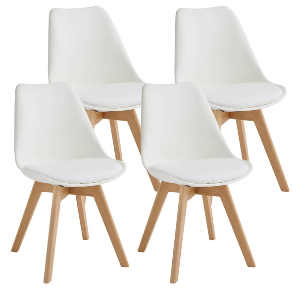 Lot de 4 Chaises Tommy White 52x48,5x82 cm en Simili Cuir et Bois de Hêtre online