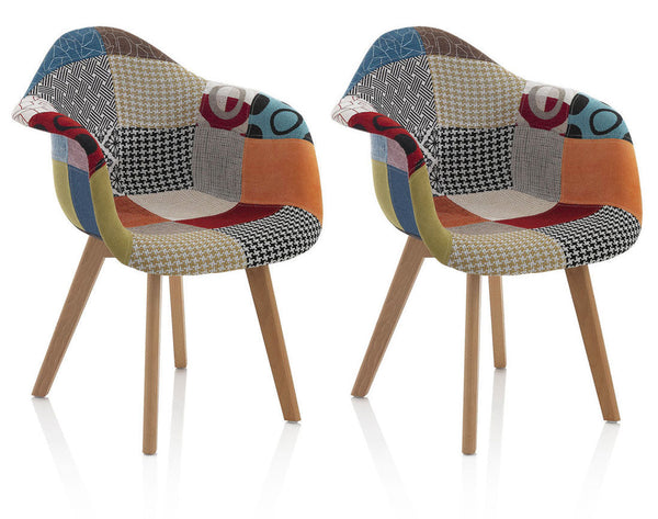online Lot de 2 Chaises 65x56x81,5 cm en Tissu Patchwork