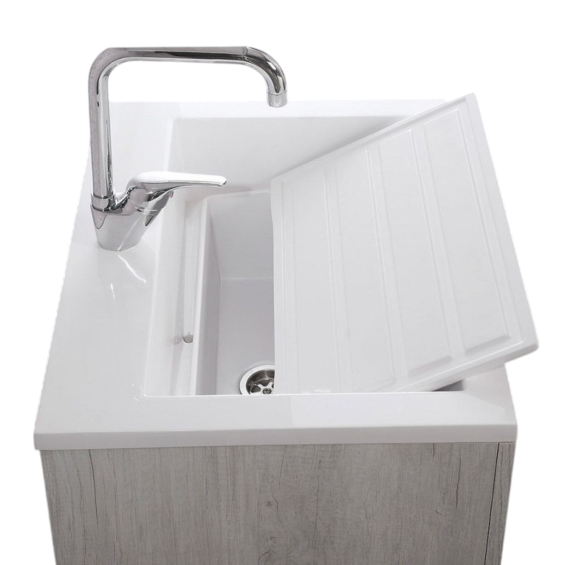 Mobile Lavatoio Sospeso Vasca Zeus in MineralMarmo Apertura a Cassettone 80x48x50 cm Olmo Naturale