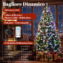Albero di Natale Innevato Ø115x180 cm con 250 LED a 2 Colori Telecomando 11 Modalità Pigne e Bacche Rosse in PVC      