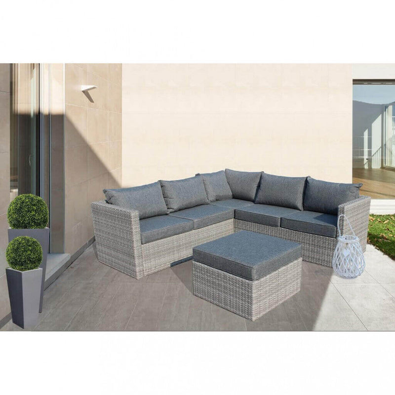 Salotto Angolare Argentina con Cuscini in Wicker Grigio