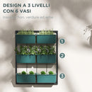 Orto Verticale da Parete a 3 Livelli 52x14x66 cm con 6 Vasi in Acciaio e Plastica Verde      