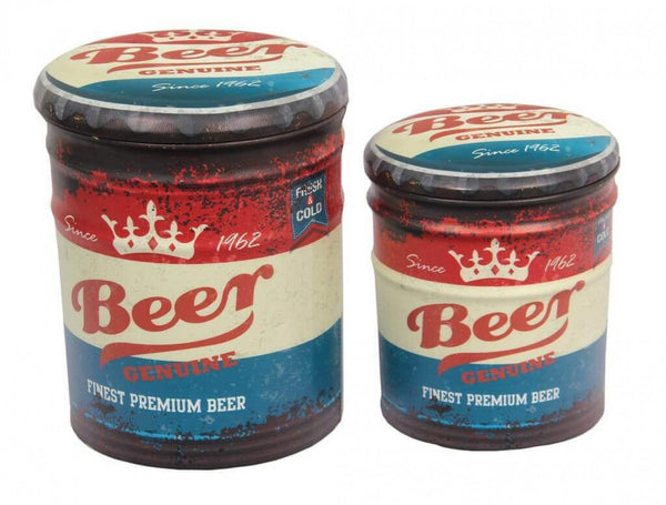 acquista Set 2 Pouf Conteneur Rond en MDF Bière Bleu et Rouge