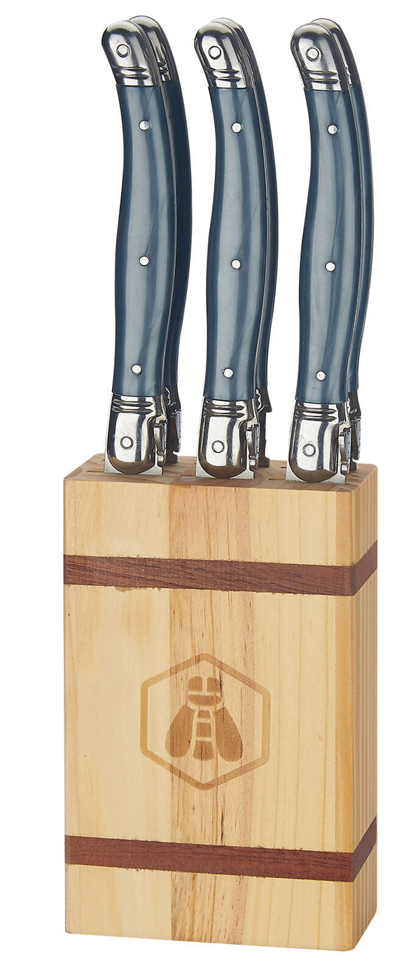prezzo Bloc en bois avec 6 couteaux à steak manche en plastique