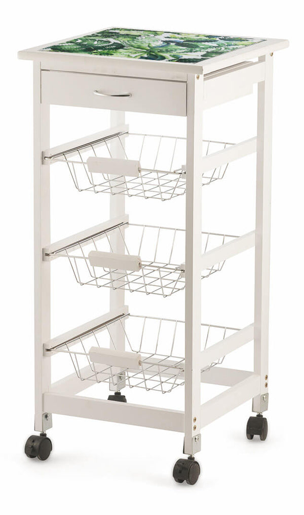 Desserte Cuisine Gain de Place 37x37x76 cm 3 Paniers Bois Soriani Cactus Blanc acquista