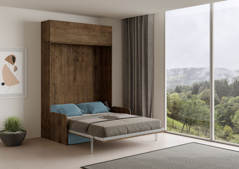 Letto Matrimoniale A Scomparsa 160 Kentaro Con Divano E Pensile Noce e Azzurro      