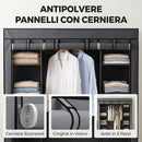 Armadio in Tessuto Salvaspazio 135x45x175 cm con Barra Appendiabiti e 11 Ripiani Struttura in Acciaio Grigio      