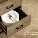 Credenza Mobile Basso Multiuso Armadietto Cassetti e Vani a Giorno  80x40x78 cm in Legno e Acciaio Marrone 