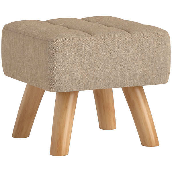 online Pouf Poggiapiedi 27x27x26 cm Gambe in Legno di Caucciù Portata Fino a 110 kg in Tessuto Effetto Lino Marrone