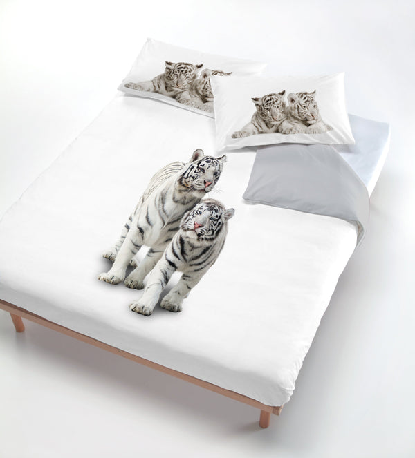 Housse de couette avec imprimé sur le sac et taies d'oreiller tigres gris prezzo